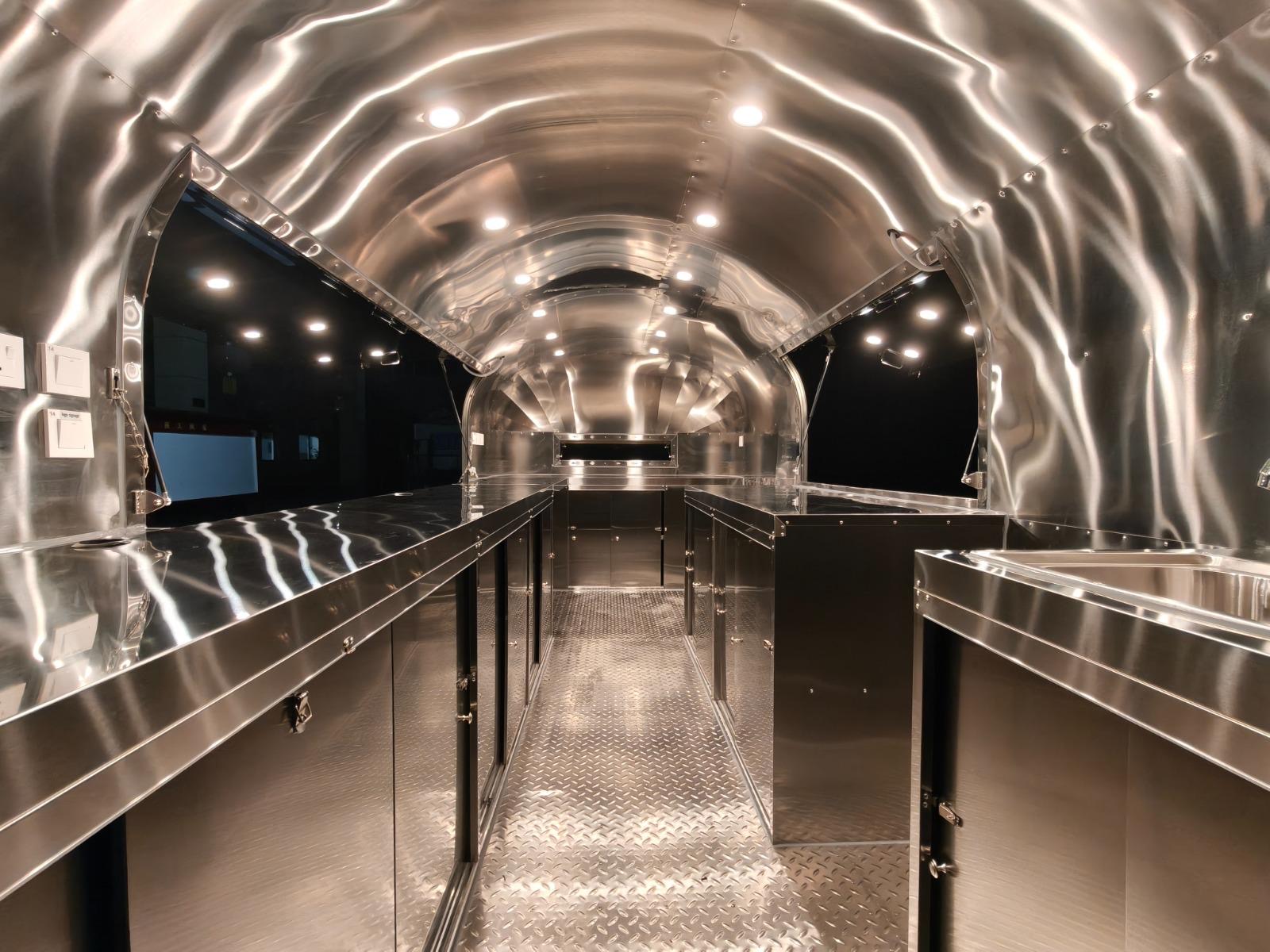 Airstream food trailer stainless steel kitchen interior