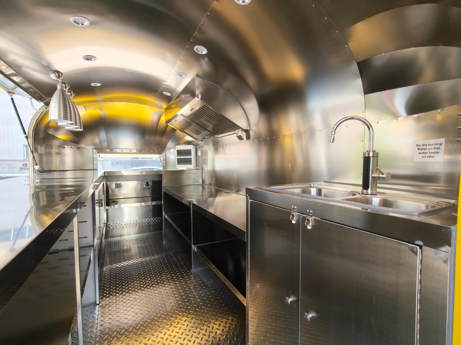 Airstream food trailer stainless steel kitchen interior